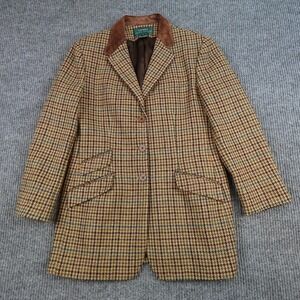 Lauren Ralph Lauren Blazer Womens 10 Brown Wool Houndstooth Tweed Equestrian
